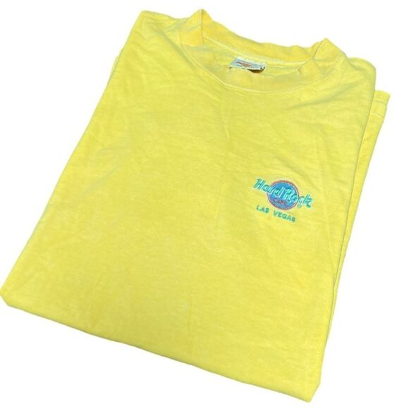 Vintage 1990s Hard Rock Las Vegas Retro Yellow T-Shirt - Picture 1 of 7